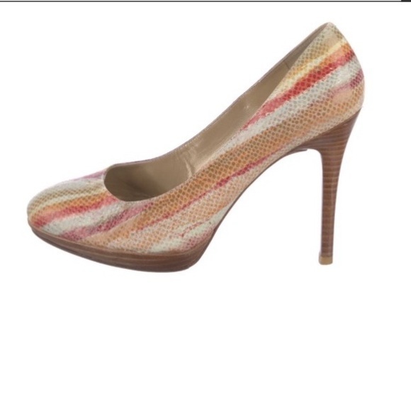 Stuart Weitzman Leather Rainbow Snakeskin Pumps - Picture 1 of 10
